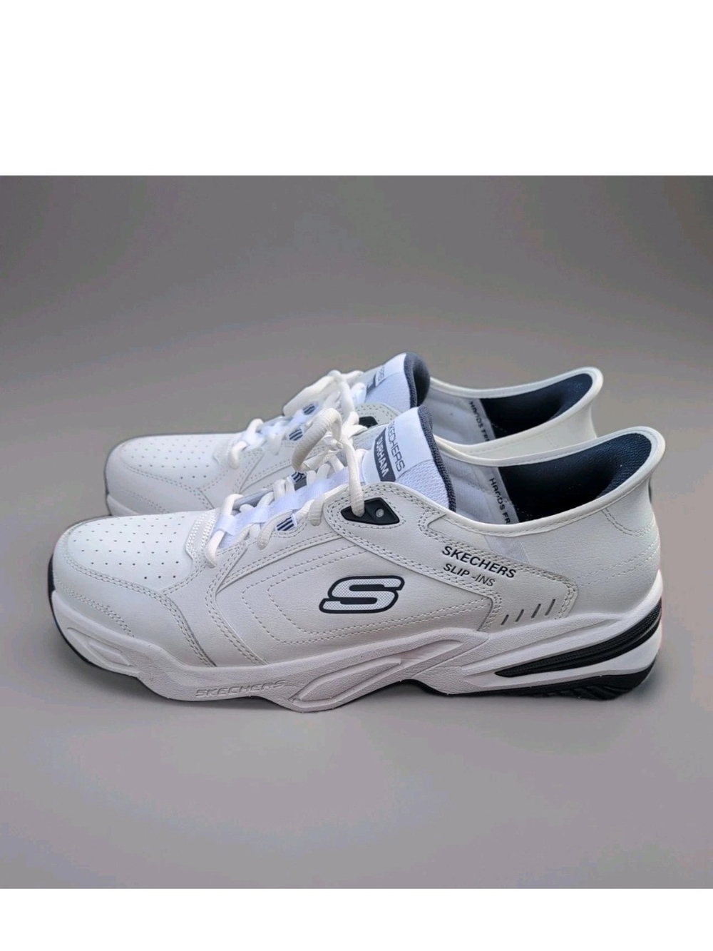 Skechers Sneakers Mens 13 White Blue Durham Delvor Slip Ins Relaxed Dad Shoes - Picture 2 of 14